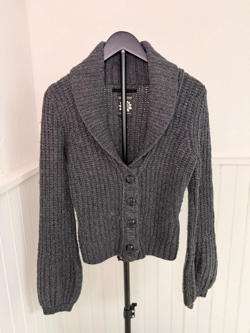 Lucky Brand XS Charcoal Gray Chunky Knit Button Cardigan Sweater